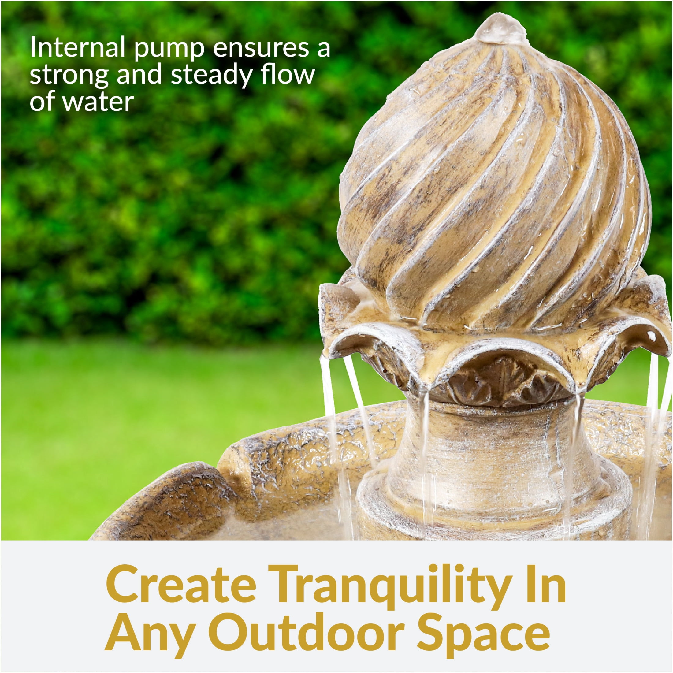 Sunnydaze Traditional Earth Resin 2-Tier Solar Water Fountain with Battery