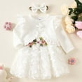 thumbnail image 2 of TBWNWG Toddler Girl Floral Mesh Dress Set With Matching Jacket And Detachable Bow Headband for Spring Fall Seasonal Wear,Size 18-24 Months, 2 of 9
