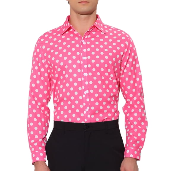 INSPIRE CHIC Men's Polka Dots Dress Shirts Button Down Long Sleeves Shirt