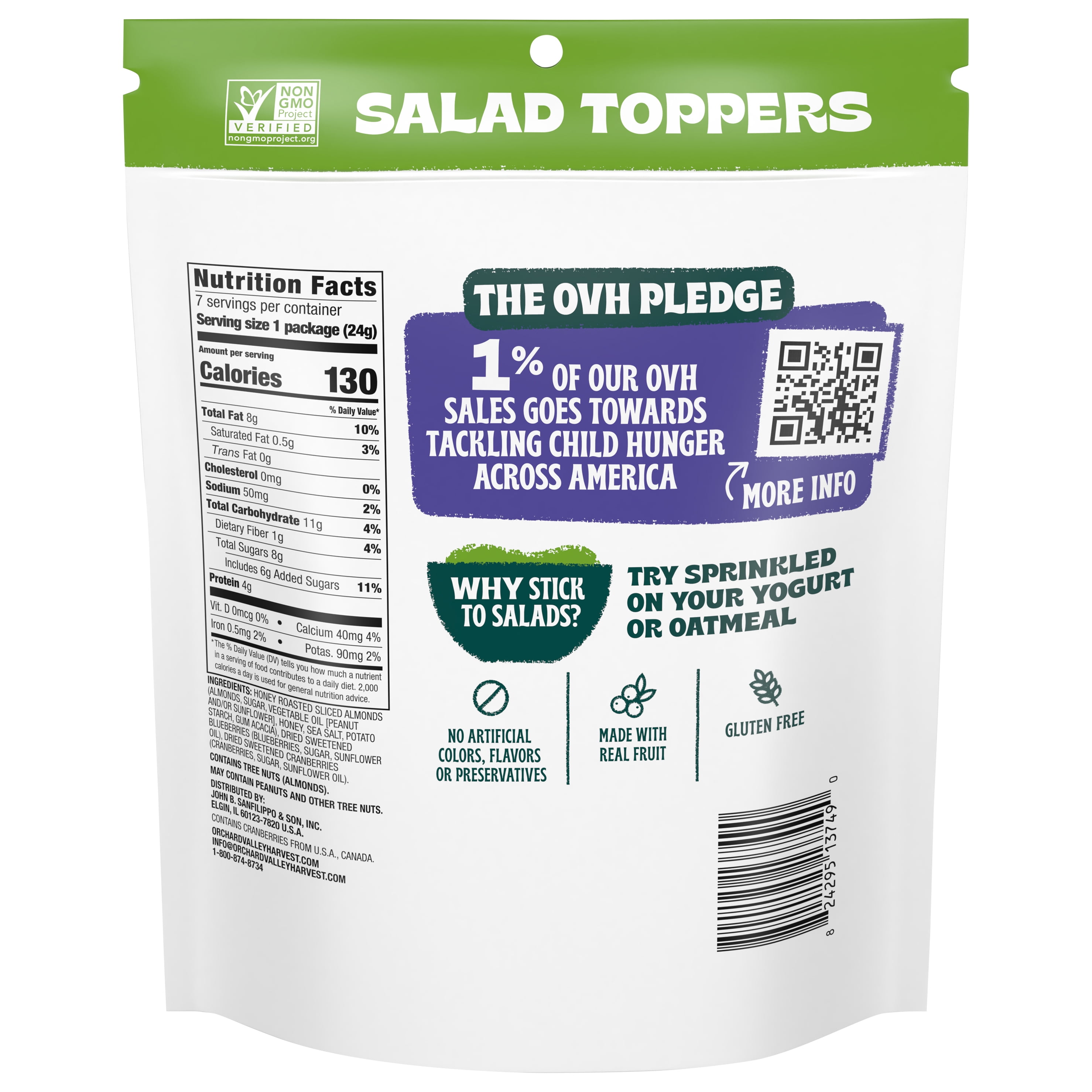 Orchard Valley Harvest Salad Toppers, Honey Roasted Sliced Almonds & Berries Salad Topper, 0.85 oz, 7 Bags