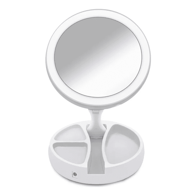 Espejo De Maquillaje Luz Led Doble Cara Ajustable Plegable Color del marco Blanco