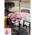 thumbnail image 4 of Outdoor Tablecloth with Umbrella Hole and Zipper, Pink Christmas Square Table Cloth 54x54 Inch Waterproof Tablecloth, Winter Snowman Xmas Pine Tree Snowy Picnic Table Cover for Patio Camping, 4 of 7