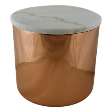 Modern Chic Sleek Copper Plated Storage Canister with Natural Marble Lid 2qt