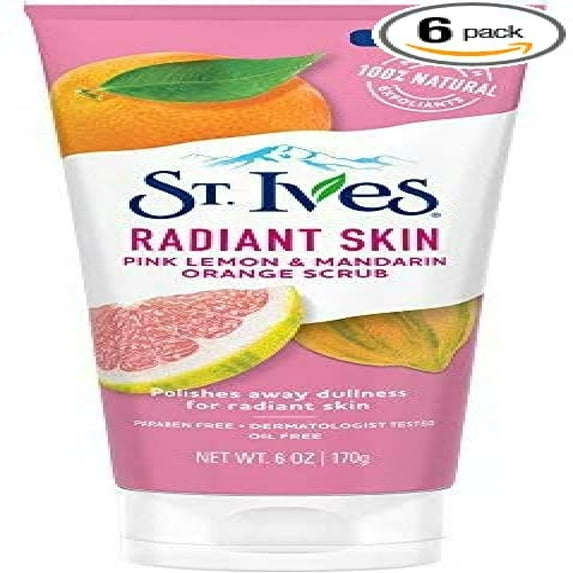 St. Ives Radiant Skin Pink Lemon and Mandarin Orange Face Scrub 6 oz (Pack of 6)