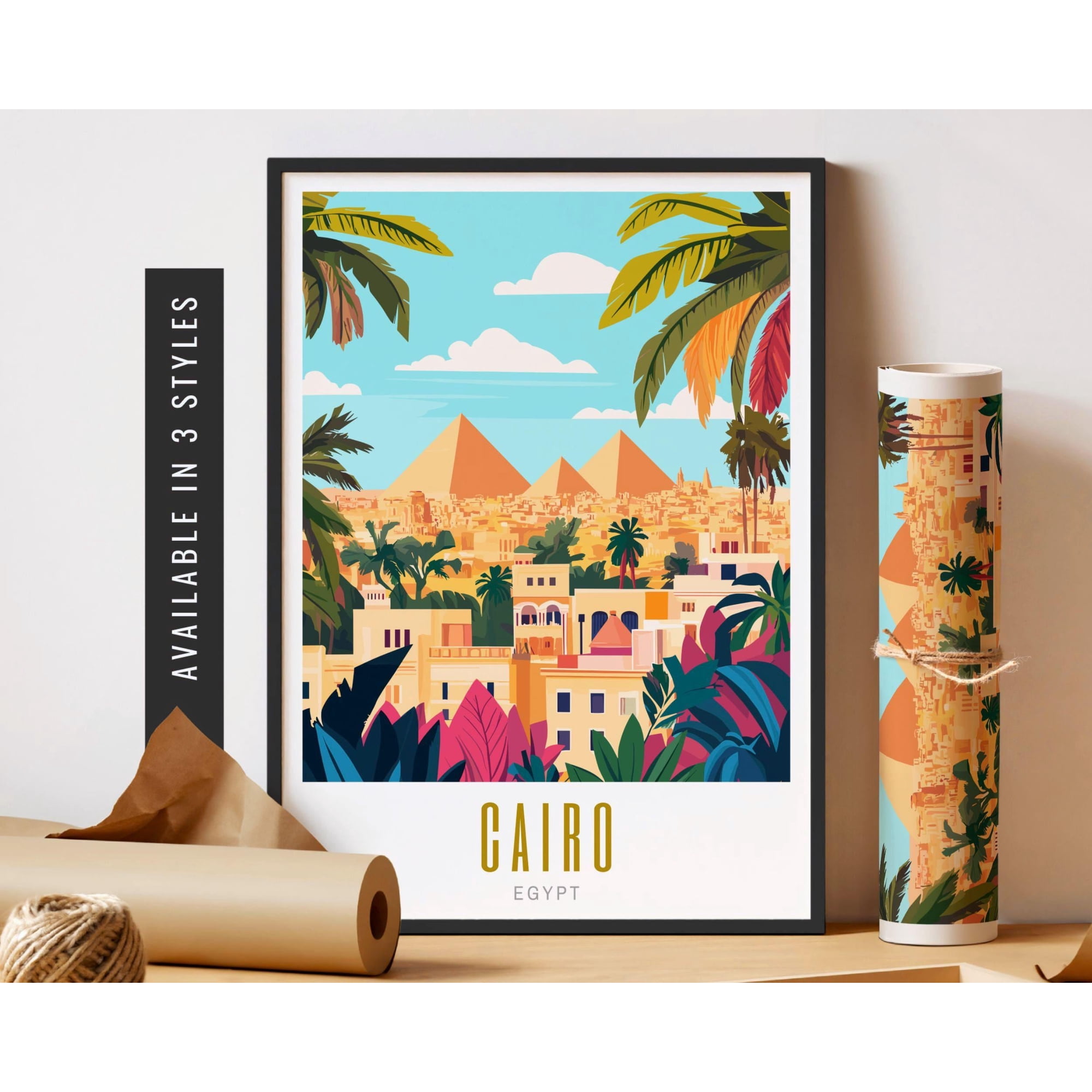 Cairo Egypt Travel City Art Great Pyramids Unposter Colorful City Travel Egyptian Art Travel Wall Art Poster , Poster Print Only