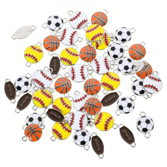 50Pcs Sports Ball Charms for Jewelry Making Pendants and Hanging Accessories Mixed Style