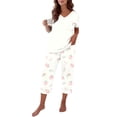 thumbnail image 4 of LIZUOJUN Soft Comfortable V Neck Pajamas for Women Short Sleeve Capri Pants Floral Print Soft Sleepwear Loungewear 2 Piece PJ Set Summer Spring Warm Weather - S, 4 of 6