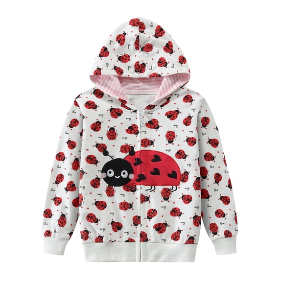 NLVRBC Toddler Girls Zip Up Ladybug Hoodies Kids All-Over Print Jacket With Hood 4T
