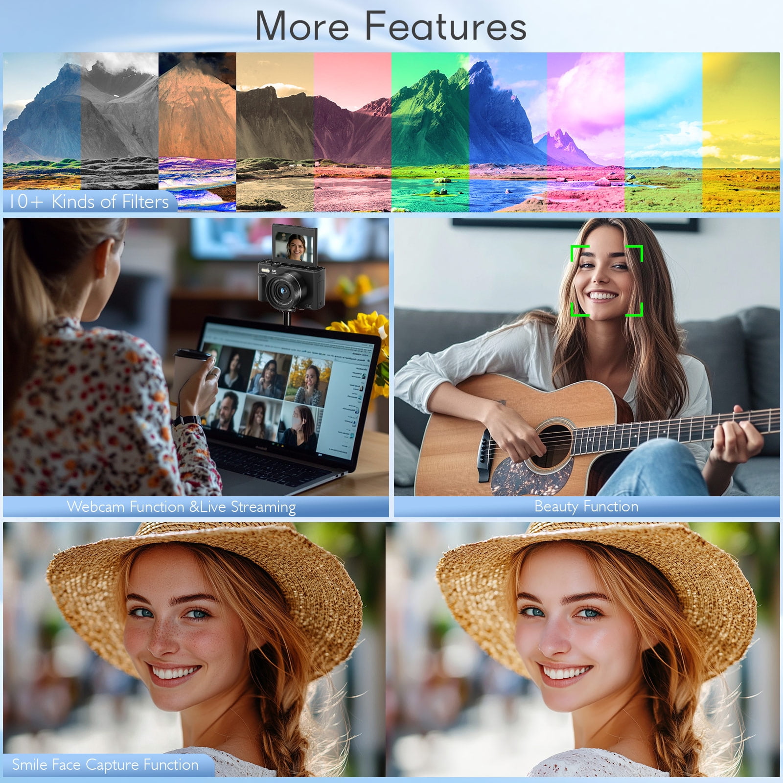 XLURC 5K Digital Camera for Photography with Wifi, 75MP Vlogging Camera for YouTube with 3" 180° Flip Screen, 18X Digital Zoom Photography Camera with 32GB Micro SD Card & 2 Batteries