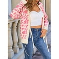 thumbnail image 4 of Women Leopard Print Bow- Tie Cardigan Long Sleeve Crewneck Open Front Knit Cardigan Casual Loose Outwear Pink L, 4 of 8
