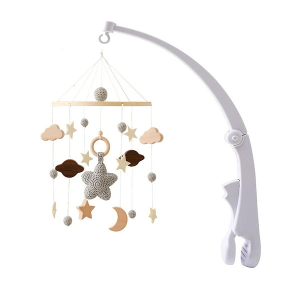 Full Sky Star Baby Crib Mobile with Felt Balls, Handmade Wooden Nursery Bed Bell for Boys and Girls, Neutral Hanging Mobile for Infant Sleep and Room Decoration