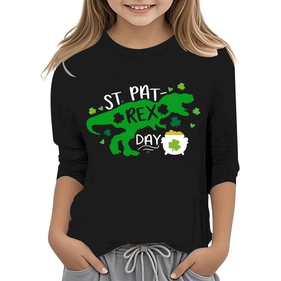 Gunia Toddler Boys Girls St Patricks Shirt 3/4 Sleeve Irish Green Shamrock Clover Funny Graphic Crew Neck Casual Breathable Soft St. Patrick'S Day T-Shirt Kids Tee Tops 3-14 Years Black