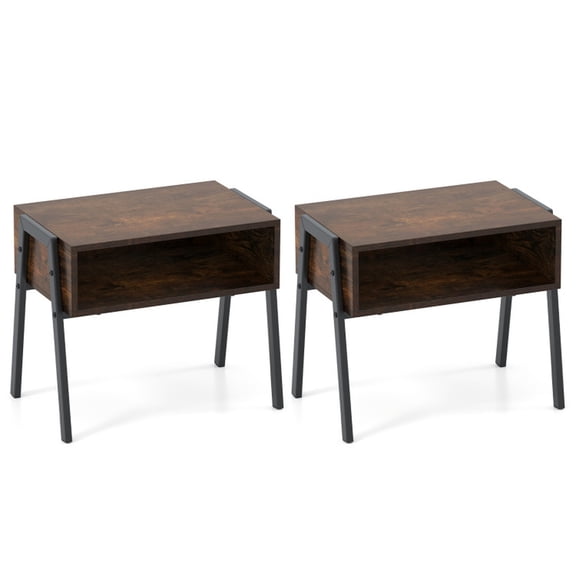 Furnibear Set of 2 Stackable Nightstands, Bedside End Table Set Side Tables for Bedroom, Coffee Brown