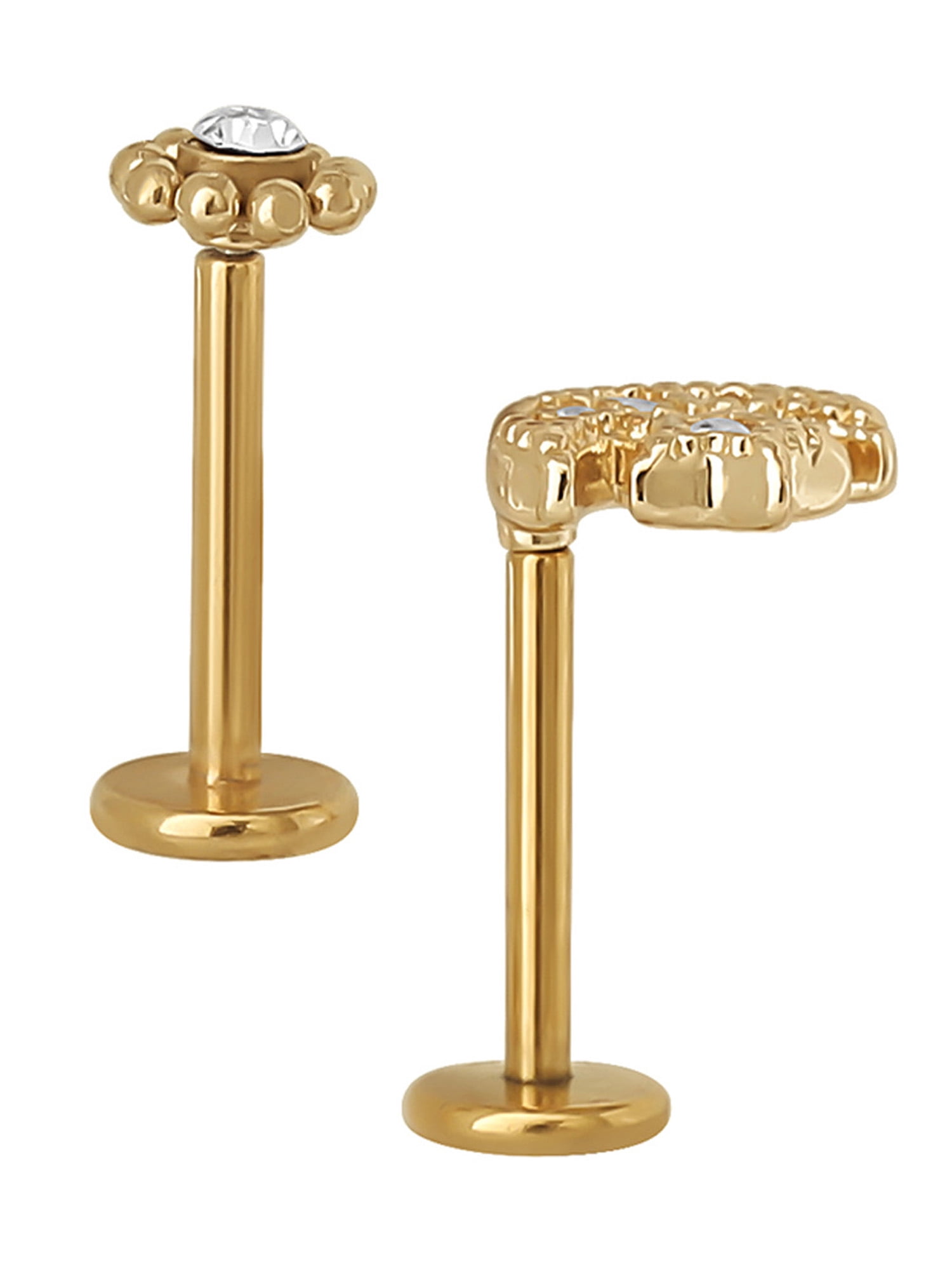 No Boundaries Gold Tone Stainless Steel Moon Flatback Cartilage Earrings, 2 Piece Set