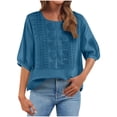 thumbnail image 3 of Women Summer Tops 2026 Fashion Plus Size Cotton and Linen Casual Round Neck Embroidery Loose T-shirt Thin Breathable Top, 3 of 9