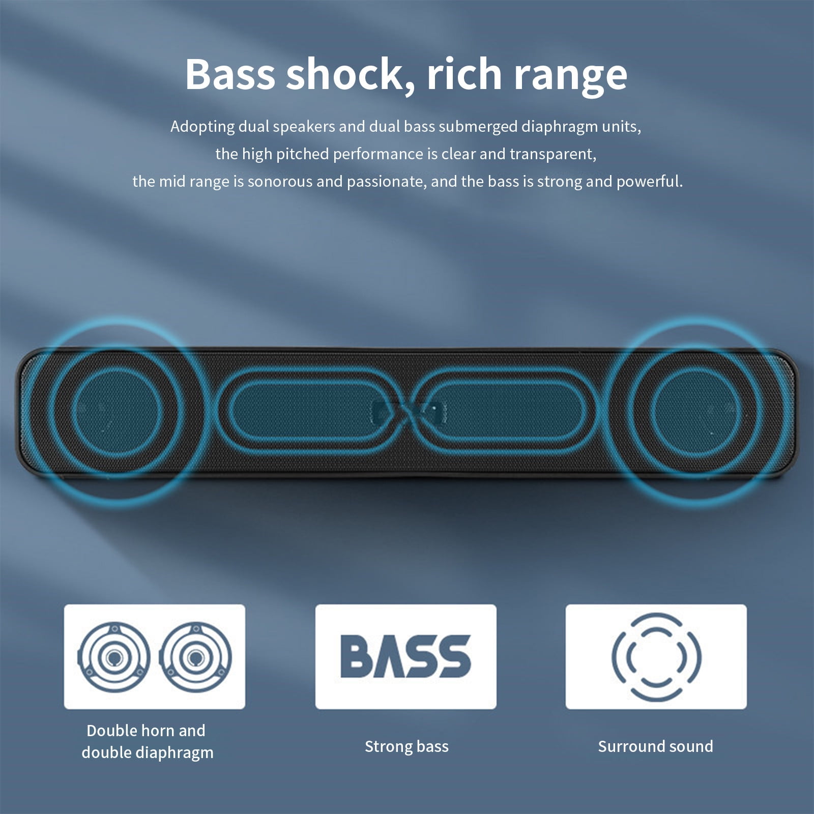 Bluetooth Speaker Bluetooth 5.0 Desktop Speaker Built-in LED Color Light Double Speaker Shock Bass Surround Stereo Noise Reduction Technology