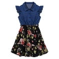 thumbnail image 3 of iEFiEL Kids Girls Summer A-line Dress Denim Bodice Floral Print Dress Black 14, 3 of 7