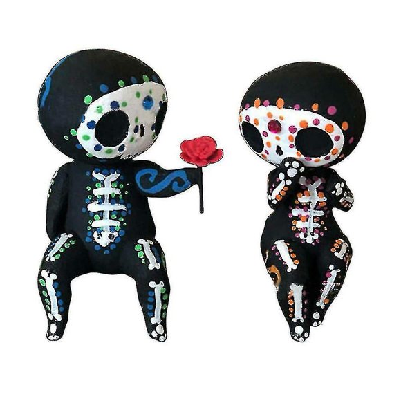 2pcs Resin Sugar Skull Couple Statue Loving Statue Holding Rose-SinKeeU