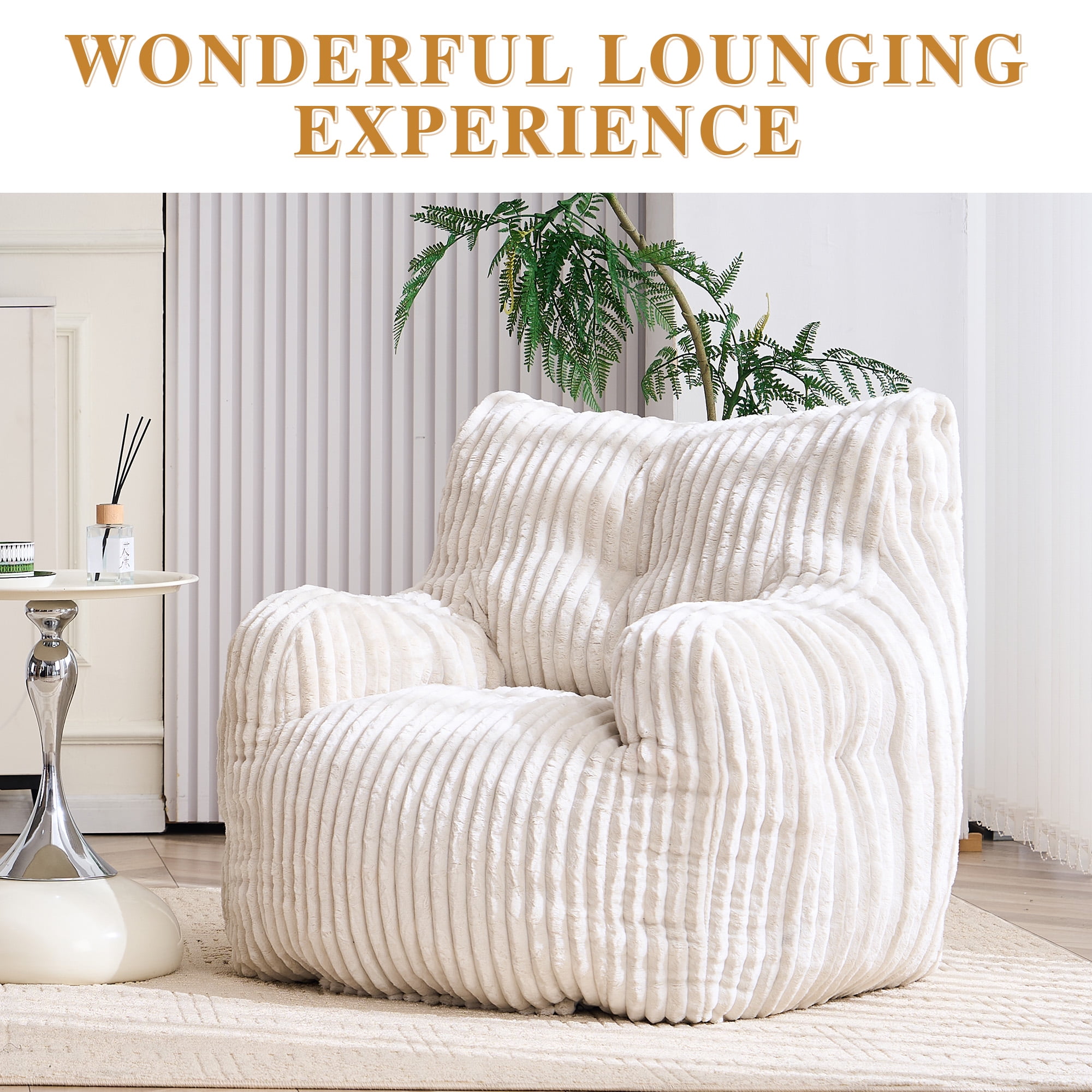 Bean Bag Chair with Filling BeanBag for Adults with Armrest Comfy Corduroy Fabric Lounge Lazy Floor Chair with Memory Foam Filler Fluffy Bean Bag for Dorm Living Room Bedroom Beige