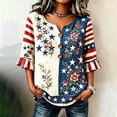 thumbnail image 2 of Wang6 250th Anniversary USA Shirts for Womens Plus Sized America Flag Printed V Neck Tshirts 4th of July Button Tops 3/4 Sleeve Independence Day Graphic Tees 0527liBlue2 XL, 2 of 4
