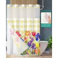 thumbnail image 2 of No Hook Shower Curtain with Snap in Liner, Spring Watercolor Tulip Flowers Yellow Plaid Hotel Shower Curtains for Bathroom, Washable Shower Curtain Liner Set with Mesh Top Window, 72"x96", 2 of 6