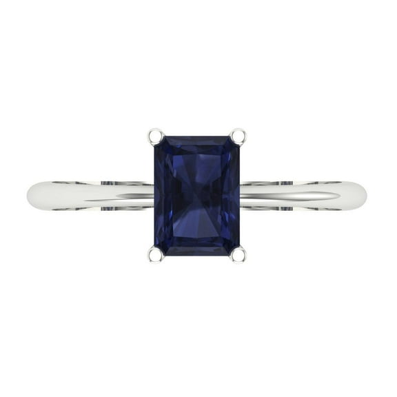 Solitaire Engagement Ring for Women - 1ct Simulated Blue Sapphire in 14K White Gold Promise Ring