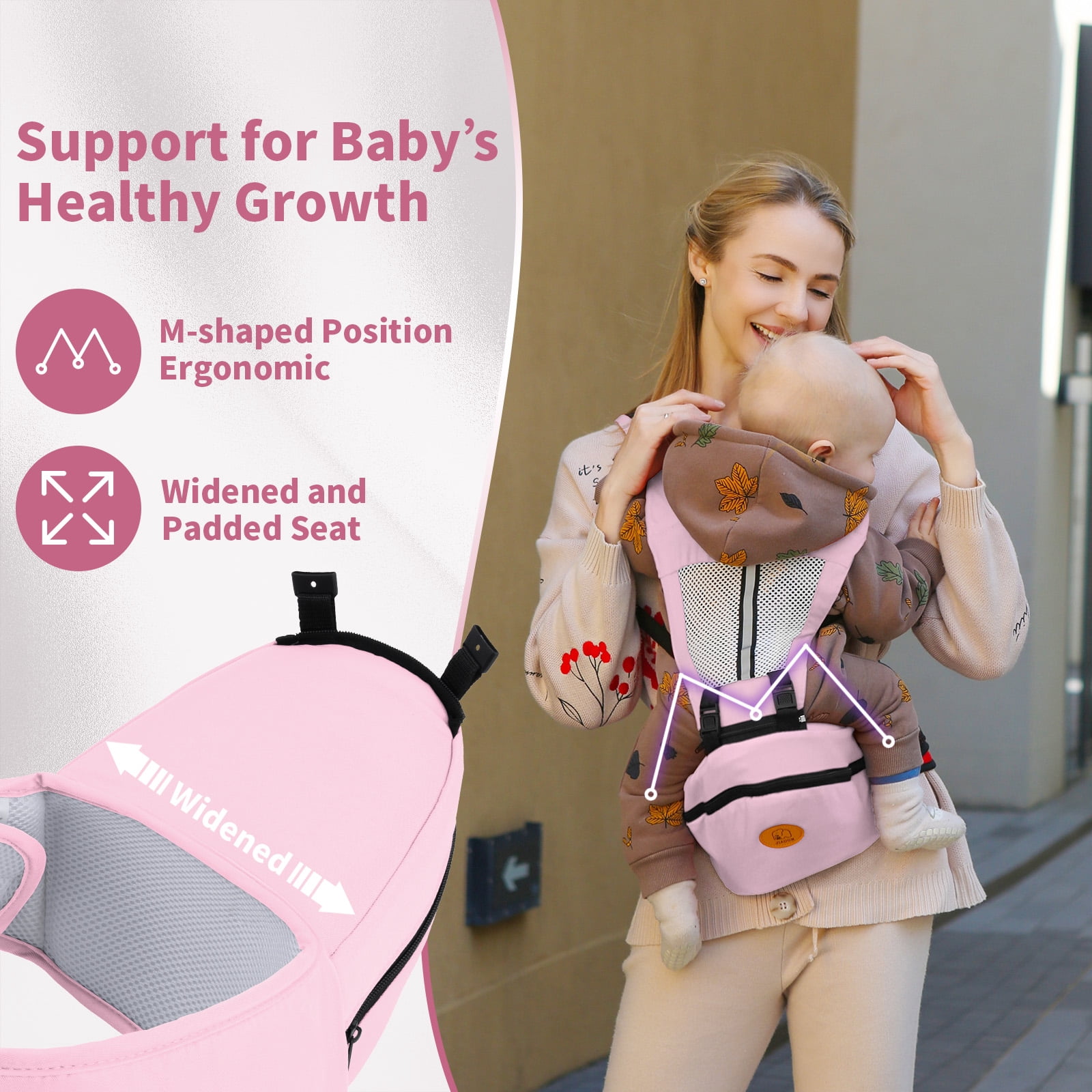 Lvelia Baby Carrier, 6-in-1 Ergonomic Baby Carrier Newborn to Toddler with Hip Seat,Front & Back Baby Holder Carrier,Perfect for Shopping Travelling,up to 44lbs,Pink