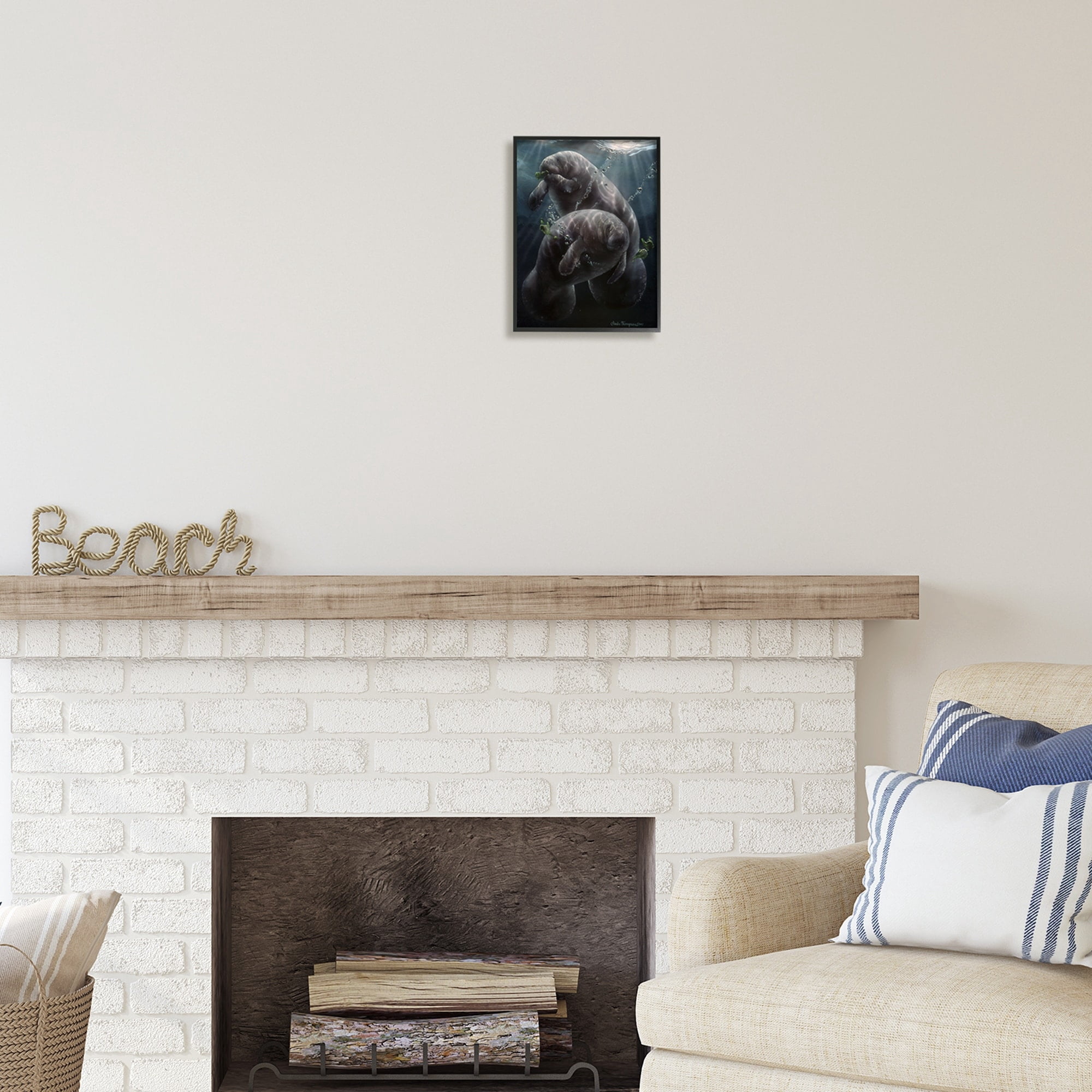 Stupell Industries Snack Time Manatees Underwater Coastal Painting Black Framed Art Print Wall Art