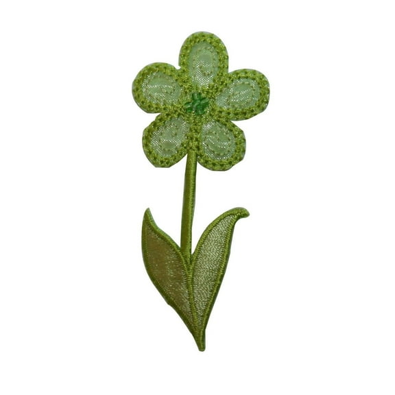 ID 6640 Green Daisy Flower Patch Blossom Plant Grow Embroidered Iron On Applique