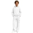 thumbnail image 3 of Glisme Girls Outfit Set Solid Color Long Sleeve Hooded Tops With Pocket Pants Outfit Quick Dry Girls Set Size 13-14 Years White, 3 of 7