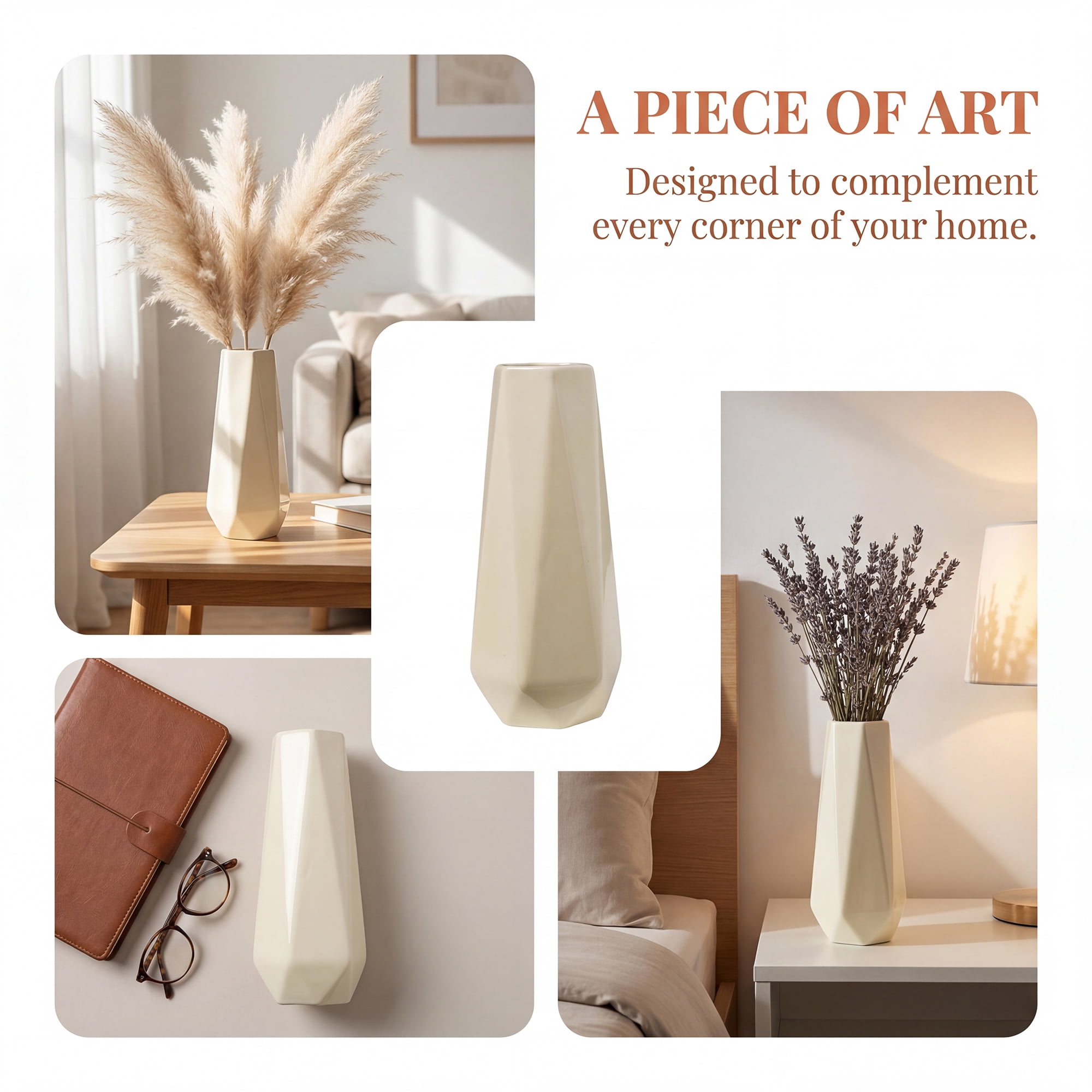 Unique Bargains Matte Ribbed Cylinder Vases Cream Yellow 3.5"L x 3.5"W x 8.1"H