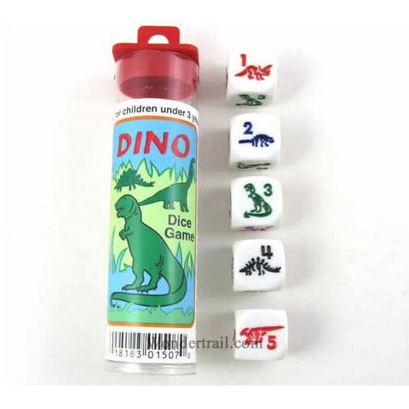 Dino Dice Game White Opaque Six Sided Dice (D6) 16mm (5/8in) Koplow Games
