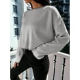 thumbnail image 6 of Women'S 2025 Fall Crew Neck Cropped Sweater Oversized Ribbed Knit Pullover Tops Grey One size, 6 of 7