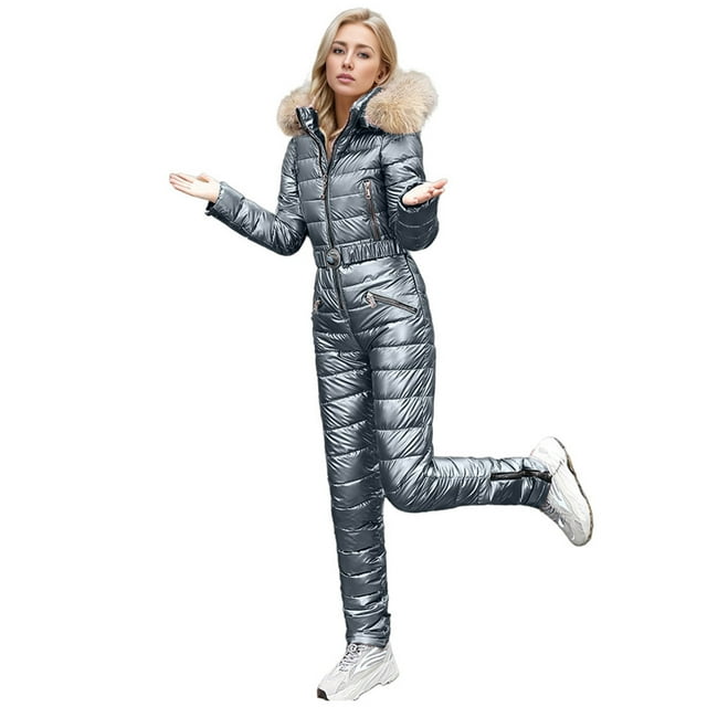 Kcodviy Combinaison Rembourrée à Grand Col Combinaisons Courtes pour Femmes pour Femmes Ajustée et Salopette en Denim pour Femmes Combinaison de Ski d'Hiver Épaisse