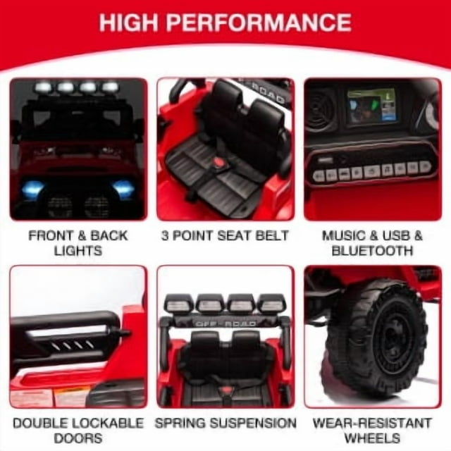 Royalbelle 12V Kids Ride On Car, Electric Truck with 5MPH Max Speed, Remote Control, Steering Wheel, Accelerator Pedal, Treaded Tires, Music and Story, for Kids Ages 37-96 Months,Red