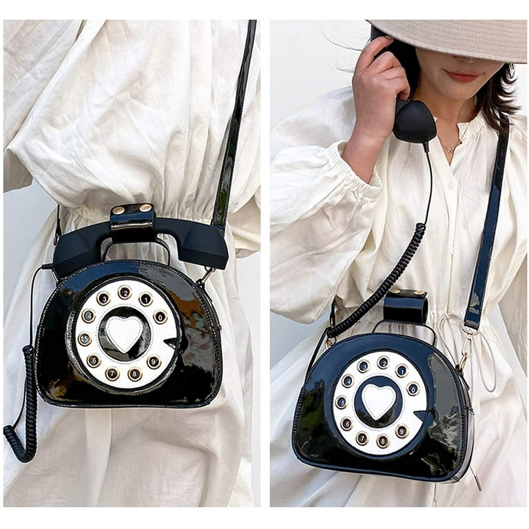 Women Telephone Shaped Handbag and Purses Retro Phone Top Handle Shoulder Bags Crossbody Totes