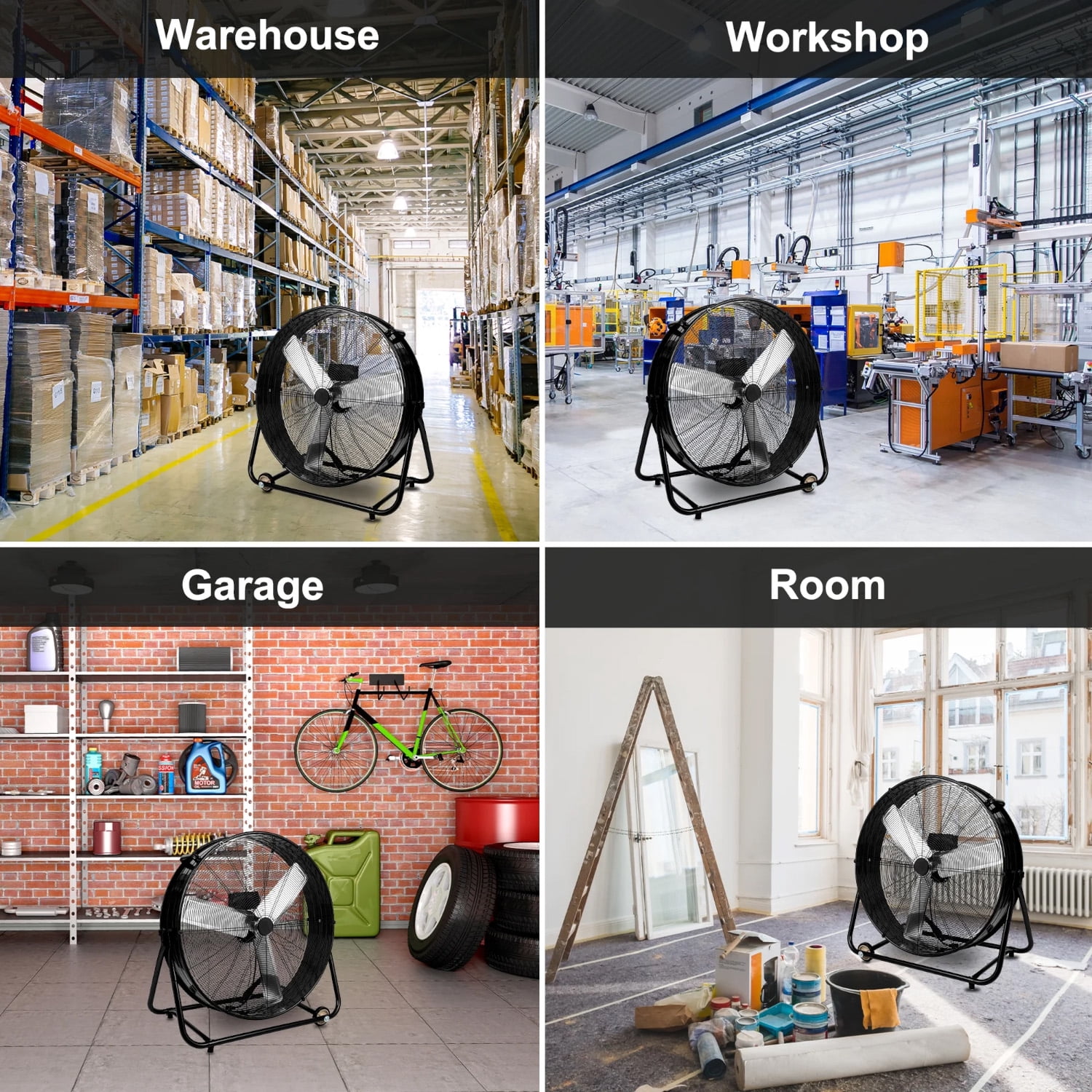 Industrial Fan 36 Inch Heavy Duty Drum 3 Speed 20000 CFM Air Circulation High Velocity Fan For Warehouse, Workshop, Factory, Commercial, Residential and Greenhouse Black