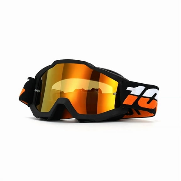 Motorcycle Goggles– Frame Anti-Wind Dust Snow Off Road Dirt Bike Ski Goggles for Riding, Snowboarding & Sports（Black frame, orange white with red color film）