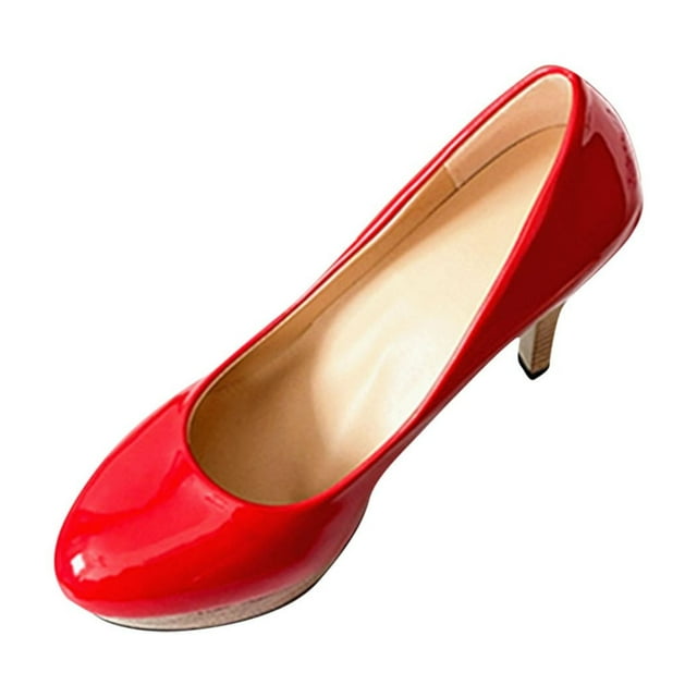 Escarpins à Talons Hauts pour Femmes, Plateforme, Talon Aiguille, Talon en Liège, Bout Rond, à Enfiler, Escarpins Habillés, Rouge
