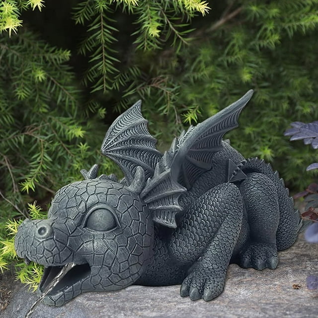 OUSITAID Statue de Dragon de Fontaine de Jardin Sculpture de Dragon d'Eau Résistante aux Intempéries Statue de Dragon de Pulvérisation d'Eau Réaliste Ornement Extérieur pour Cour Étang Piscine