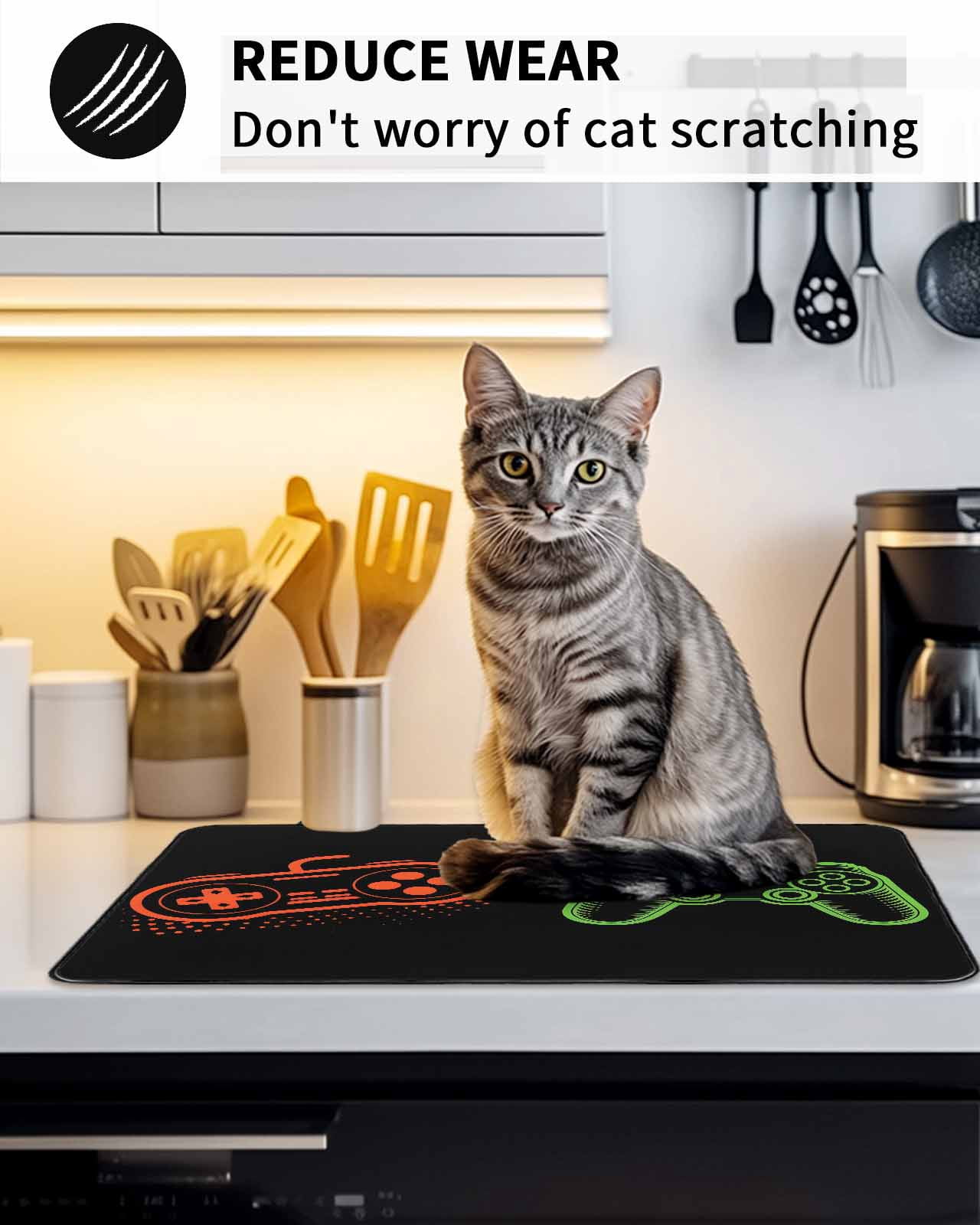 Stove Top Covers for Electric Stove, Game Controller Glass Stovetop Cover Protector, Modern Art Gaming Handheld Black Induction Cooktop Protector Oven Mat for Kitchen Countertop 31"x24"