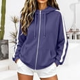 thumbnail image 3 of Zip Up Hoodie for Women Long Sleeve Drawstring Oversized Sweatshirt Jacket Side White Stripe Sweatshirts Navy 2XL, 3 of 8
