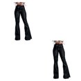 thumbnail image 1 of pitrice Women Wide Leg Jeans High Waist Flared Pants Solid Color Strap Spring Summer Hip-Lifting Ladies Trousers For Office Black L 2Set, 1 of 6