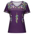 thumbnail image 4 of Blouse Décontractée pour Femme à Col en V avec Imprimé, T-Shirt à Manches Courtes, Hauts d'Été, 4 of 9