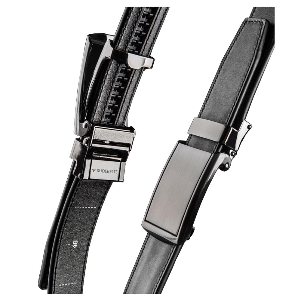 Slidebelts Men/'S Leather Ratchet Belt Black Leather With Black Buckle Vegan
