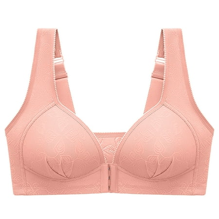 

Lovskoo Women Comfortable Bra Wireless Full Figure Push-Up Nude Plus Size Ladies Brassiere Breathable Front Opening Buckle Watermelon Red