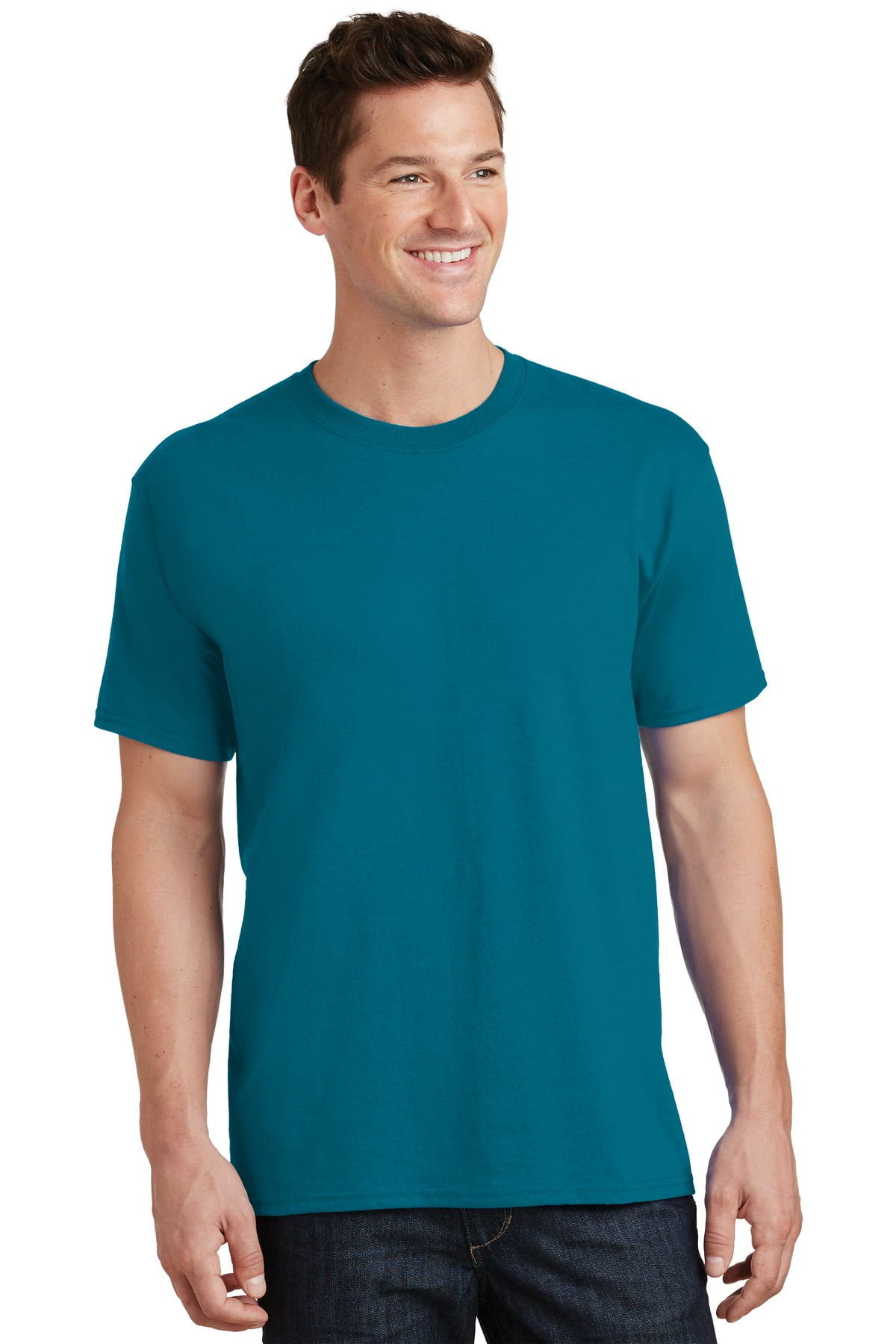 Port & Co Adult Male Men Crew Neck Plain Short Sleeves T-Shirt Teal ...