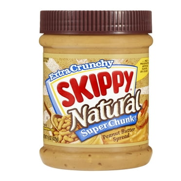 SKIPPY Natural Super Chunky Peanut Butter Spread, 7g Protein Per Serving, Shelf-Stable, 15 oz Plastic Jar
