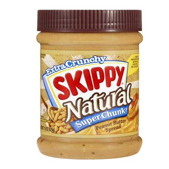 SKIPPY Natural Super Chunky Peanut Butter Spread, 7g Protein Per Serving, Shelf-Stable, 15 oz Plastic Jar