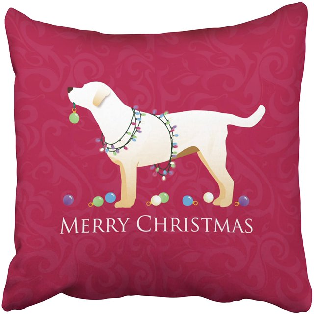 Decorative Throw Pillow Cover Square Size 20x20 Inches Holiday Yellow Labrador Retriever Merry Christmas Design Pillowcase with Hidden Zipper Decor Cushion Gift for Holiday Sofa Bed